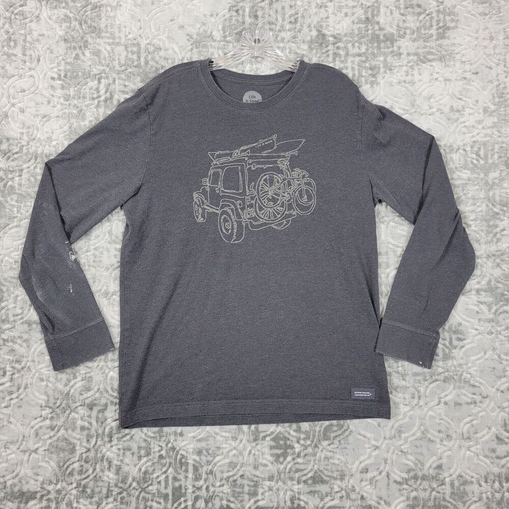 Life is Good Shirt Men's Medium Gray Long Sleeve Jeep Mountain Bike Crusher Tee
